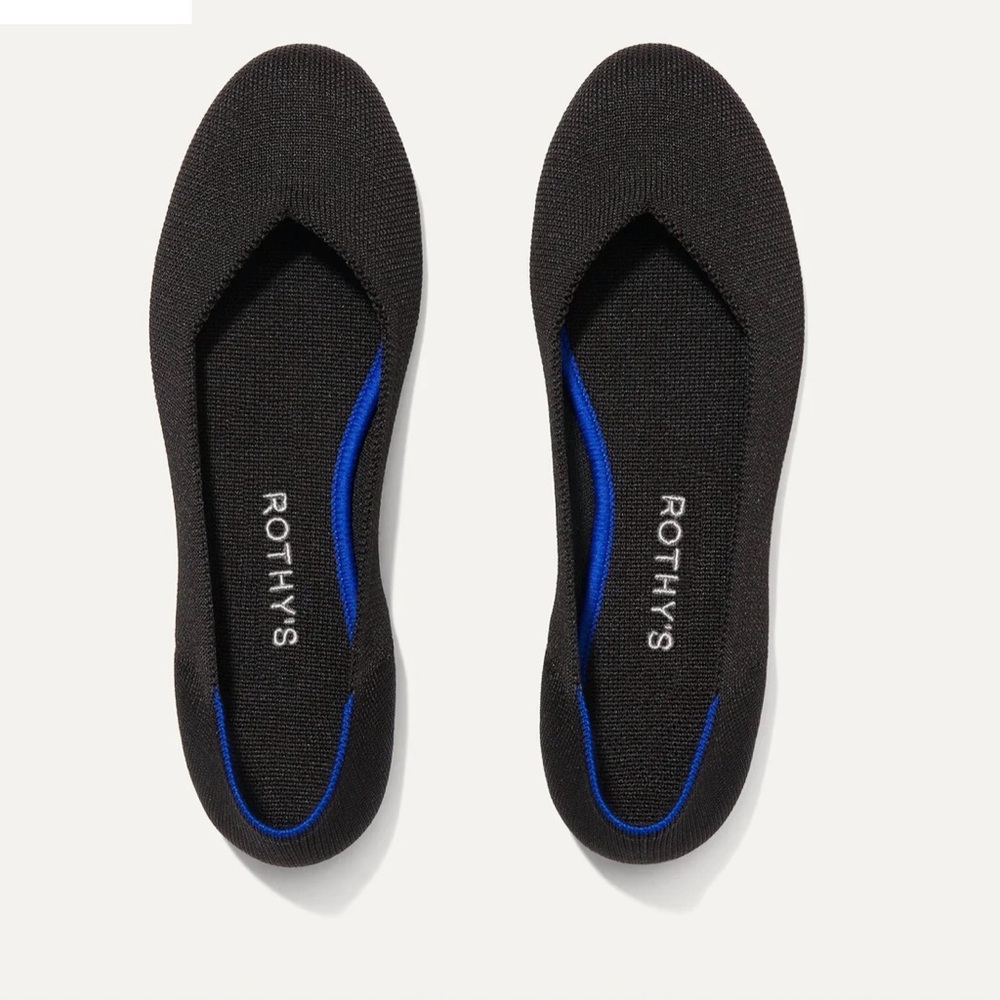 Rothy's Black Flats with Blue Trim